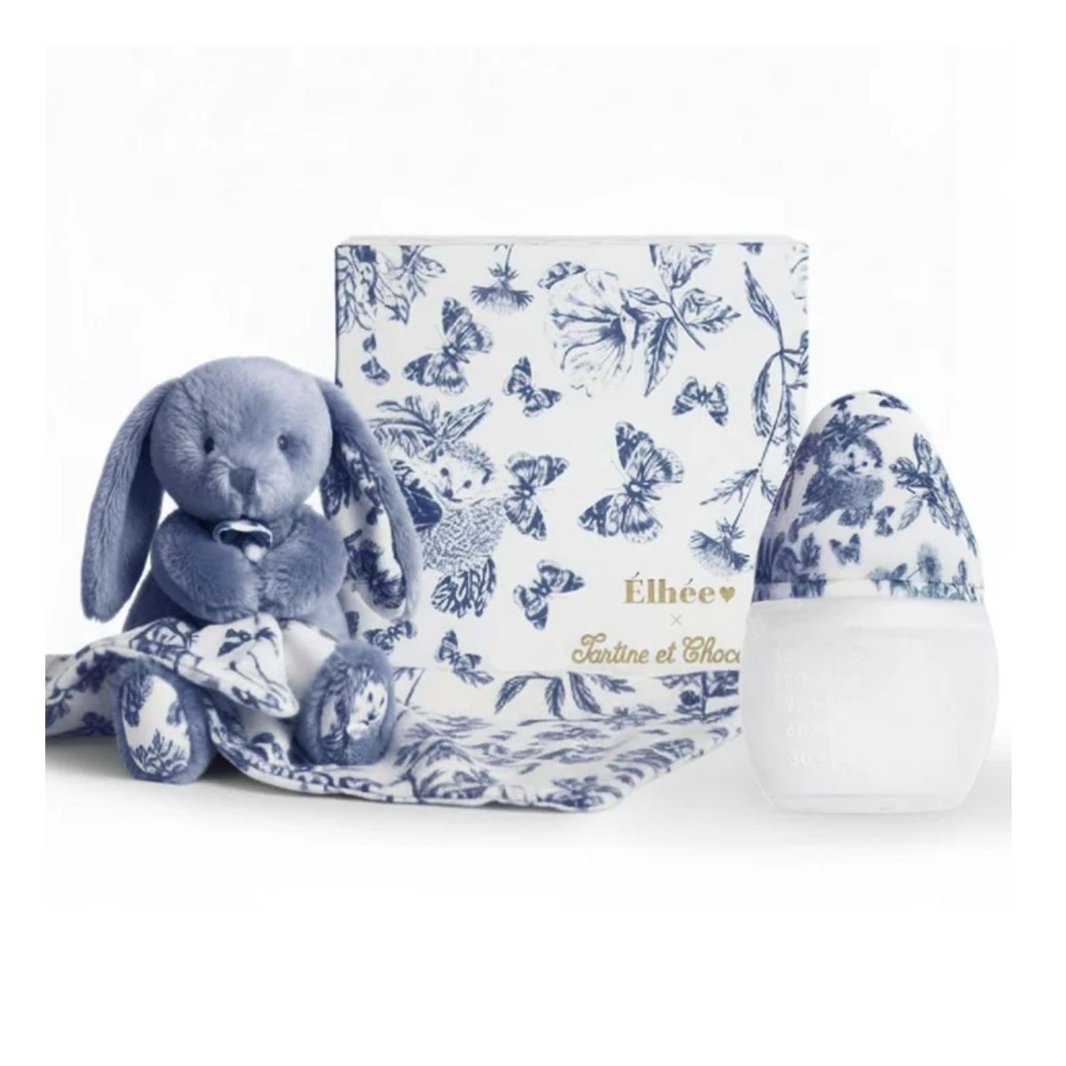 Conjunto Mamadeira e Naninha Élhée Tartine et Chocolat Toile de Jouy Coelhinho Augustin Blue - Premium French Craftsmanship