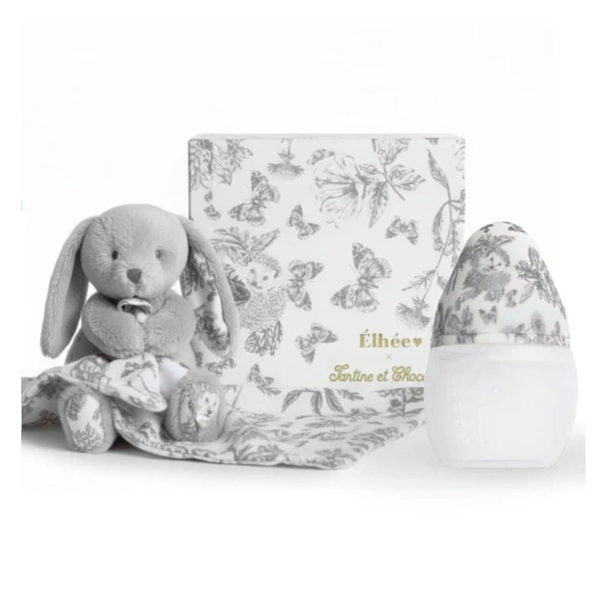 Conjunto Mamadeira e Naninha Élhée Tartine et Chocolat Toile de Jouy Coelhinho Augustin Grey - Premium French Craftsmanship
